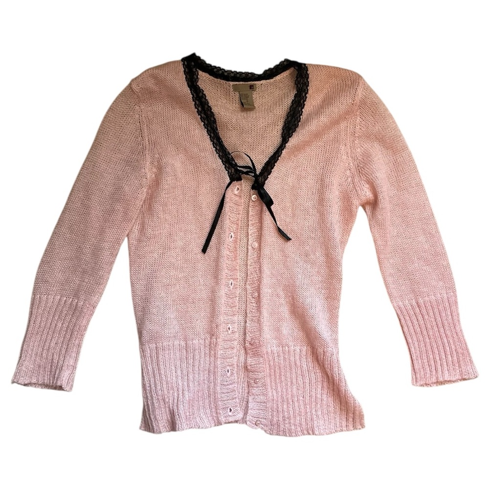 Pink Lace trim mohair cardigan (E11)